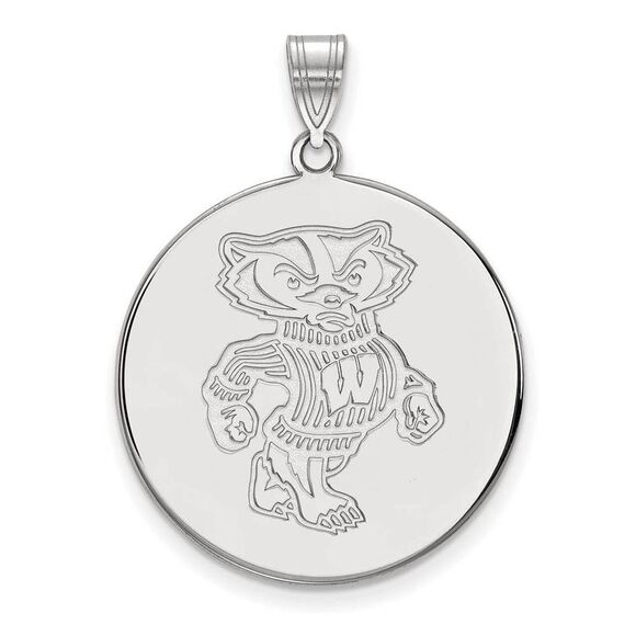 14k White Gold U. of Wisconsin XL Badgers Disc Pendant